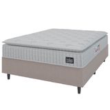 Cama Box Casal Colchão Espuma D45 Lazio Pillow Top 138x188x62cm Suede Branco/bege Hellen