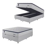Cama Box Baú Casal Queen Colchão Molas Ensacadas Com Pillow Sevilha 158x198x74cm Branco/cinza Hellen Suporta Até 150 Kg Por Pessoa