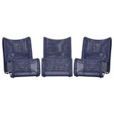 3 Poltronas Texas Em Alumínio Fendi Corda Náutica Trama Azul