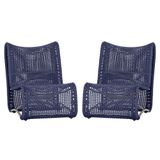 2 Poltronas Texas Em Alumínio Fendi Corda Náutica Trama Azul