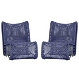 2 Poltronas Texas Em Alumínio Preto Corda Náutica Trama Azul