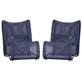 2 Poltronas Texas Em Alumínio Marrom Corda Náutica Trama Azul