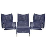 3 Poltronas E Mesa Texas Alumínio Fendi Corda Náutica Trama Azul