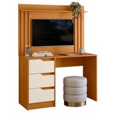 Escrivaninha Com Painel Até 42 Ripada 3 Gavetas Noble Cinamomo/off White