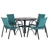 4 Cadeiras E Mesa Tampo Ripado Área Jardim Varanda Piscina Azul Turquia