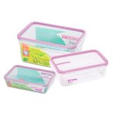 Kit Conjunto 3 Potes Herméticos Sanremo 1,6l 2,5l 3,5l Rosa Marmita Alimentos Mantimentos Academia