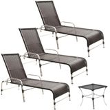 3 Espreguiçadeiras E Mesa Decorativa Piscina Trama Original Preto