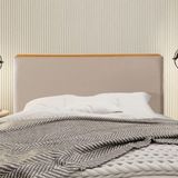 Cabeceira Cama Box Queen 1,60m Estofada Detalhe Em Madeira Java Veludo Bege