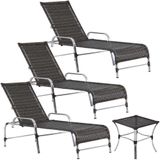 3 Espreguiçadeiras E Mesa Decorativa Piscina Trama Original Pedra Ferro
