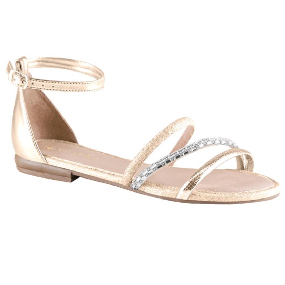 Sandalia Via Uno Rasteirinha Ref 859021slavv Ouro Light/tira Cristal/areia 038