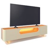 Rack Bancada Para Tv Até 85 Polegadas Com Pés De Vidro E Led Nobre Off White/madeirado Gelius