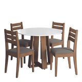 Conjunto De Mesa Sala De Jantar Athenas Redonda 1,03m 4 Cadeiras Dakar Cedro / Off White / Mascavo Dobuê