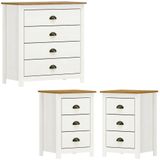 Comoda 4 Gv 02 Mesas De Cabeceira 3 Gv Madeira Maciça Branco Freijo Milani Store