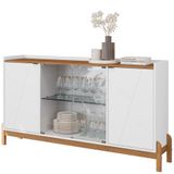 Balcao Buffet 50528 Porta De Vidro 168cm Branco Cedro Dcasa Branco Cedro