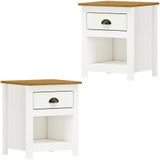 Kit 02 Mesas De Cabeceira Madeira Maciça 46 Cm 9100 Branco Freijo Milani Store