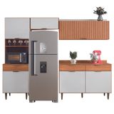 Armário De Cozinha Completa Com Balcão 6 Portas Ripado 3d 3 Gavetas Nicho Para Micro Ondas Madeirado/off White