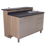Bancada Ilha De Cozinha Com Balcão Ripada 3 Portas 2 Gavetas 1,20m Madeirado/mocca Isis Luciane