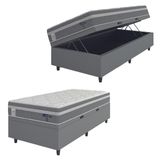 Cama Box Baú Colchão Solteiro Molas Ensacadas Euro In Up 88x188x67cm Cinza / Branco Probel - Suporta