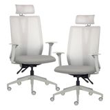 Kit 2 Cadeiras Escritório Giratória Presidente Flow F02 Base Cinza Crepe Cinza - Lyam Decor