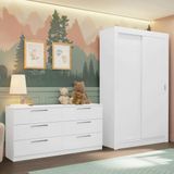 Kit Guarda-roupa Infantil Milano 2 Portas De Correr + Cômoda Branco Madesa