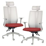 Kit 2 Cadeiras Escritório Giratória Presidente Flow F02 Base Cinza Sintético Vermelho - Lyam Decor
