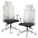 Kit 2 Cadeiras Escritório Giratória Presidente Flow F02 Base Cinza Crepe Preto - Lyam Decor