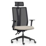 Cadeira Escritório Giratória Presidente Flow F02 Base Preta Sintético Bege - Lyam Decor