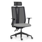 Cadeira Escritório Giratória Presidente Flow F02 Base Preta Sintético Cinza - Lyam Decor