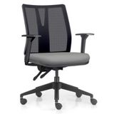 Cadeira De Escritório Giratória Diretor Flow F02 Base Preta Sintético Cinza - Lyam Decor