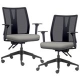 Kit 2 Cadeiras De Escritório Giratória Diretor Flow F02 Base Preta Crepe Cinza - Lyam Decor
