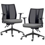Kit 2 Cadeiras De Escritório Giratória Diretor Flow F02 Base Preta Linho Cinza Escuro - Lyam Decor