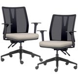 Kit 2 Cadeiras De Escritório Giratória Diretor Flow F02 Base Preta Linho Bege Claro - Lyam Decor