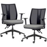 Kit 2 Cadeiras De Escritório Giratória Diretor Flow F02 Base Preta Sintético Cinza - Lyam Decor
