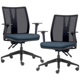 Kit 2 Cadeiras De Escritório Giratória Diretor Flow F02 Base Preta Sintético Azul - Lyam Decor