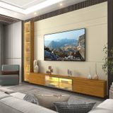 Estante Para Tv Até 84 Polegadas 255cm Com Porta Reflecta Led 100% Mdf Luminare Off White/naturale