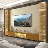 Estante Para Tv Até 90 Polegadas 293cm Com Porta Reflecta Led 100% Mdf Luminare Off White/naturale