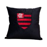 Almofada Veludo Bordada Flamengo 45x45cm. Com Enchimento Preto