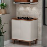 Balcão De Cozinha Com Tampo Para Cooktop 100% Mdf Com 2 Portas Detalhes Em 45 Graus Off White/canela