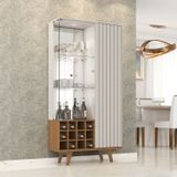 Cristaleira Elba Ripado Real Portas De Vidro Pés De Madeira Maciça 12 Nichos Garrafeiros Off-white/cinamomo
