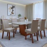 Conjunto Sala De Jantar Mesa 170x90cm Tampo Mdf/vidro Com 6 Cadeiras Apogeu Frassino/off White/naturale
