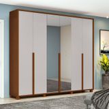 Guarda-roupa 6 Portas 4 Gavetas 100% Mdf Com Espelho E Pés Style Frassino/off White