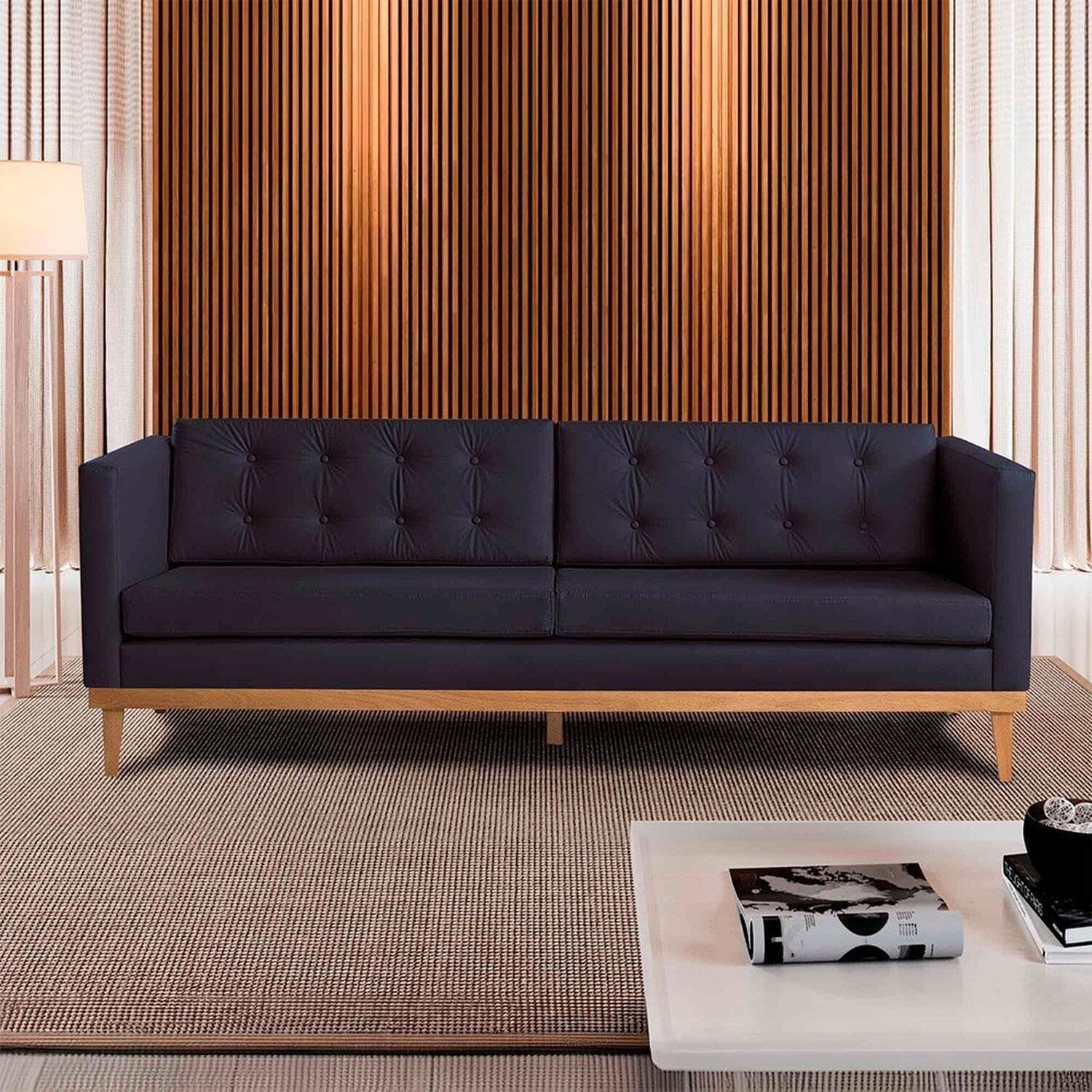 Sofá Expert 4 Lug Corino 81x219x85 Cm Preto