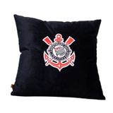 Almofada Veludo Bordada Corinthians 45x45cm. Com Enchimento Preto