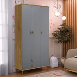 Guarda-roupa Infantil Jujuba 3 Portas 2 Gavetas Nature/ Cinza