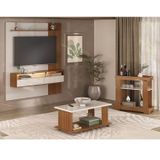Kit 3 Peças, Painel Ripado Para Tv Até 65 Polegadas, Bar E Mesa De Centro Matisse Cinamomo/off White