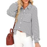 Camisa Feminina Elegante Com Botões Listrada Preta, Tamanho M