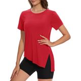 Camiseta Feminina Magcomsen De Secagem Rápida De Manga Curta Vermelha