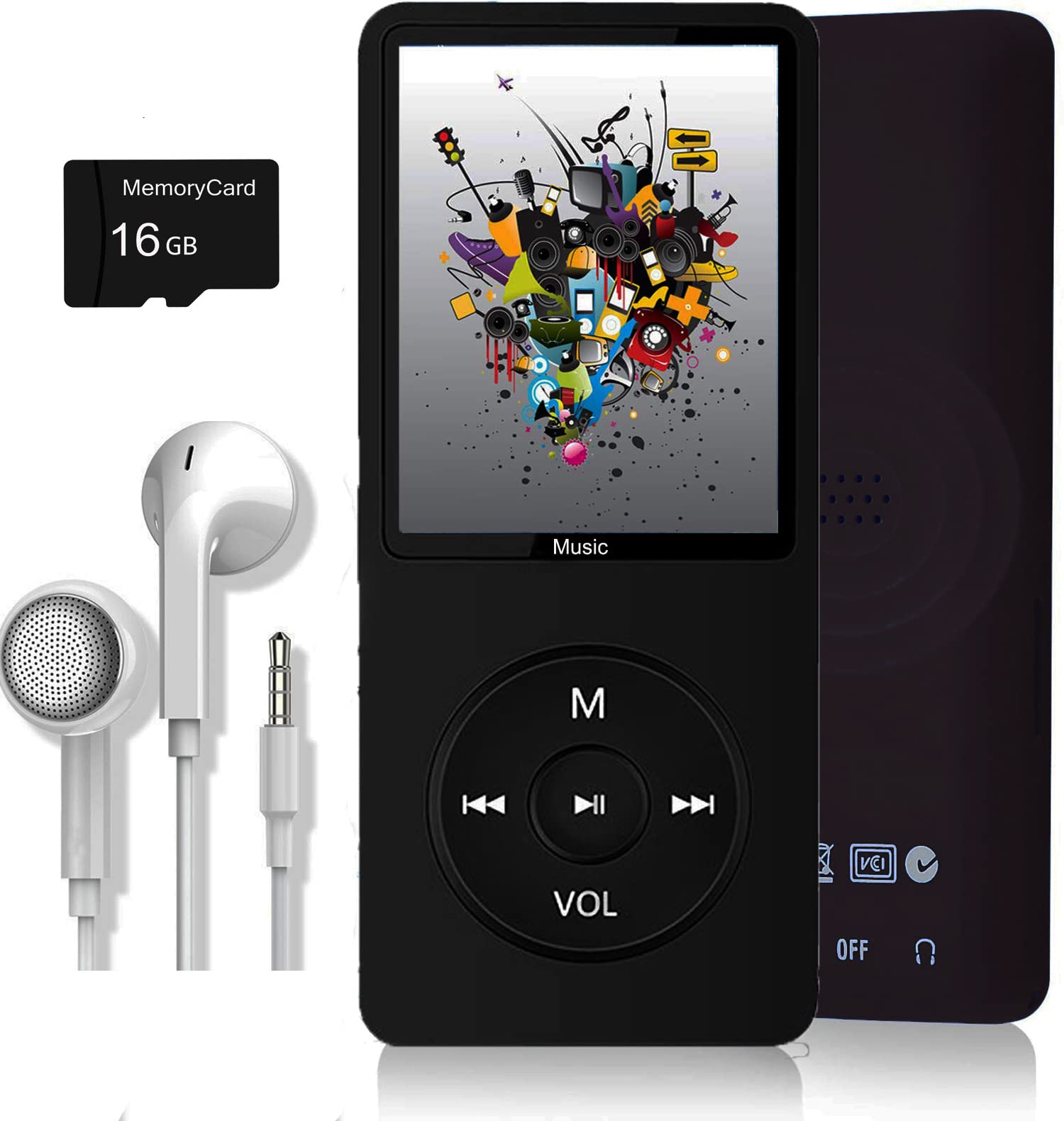 Leitor Mp3 Dyzeryk Com Cartão Micro Sd De 16gb E Tela De 1,8"