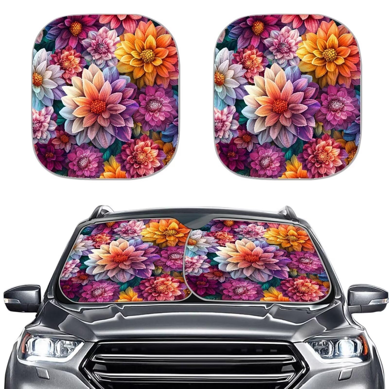 Car Sun Shade Renewold Boho Flower Dahlia Para Pára-brisa