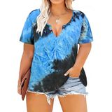 Blusa Feminina Tiyomi Plus Size De Manga Curta Com Decote Em V Tingida De Azul